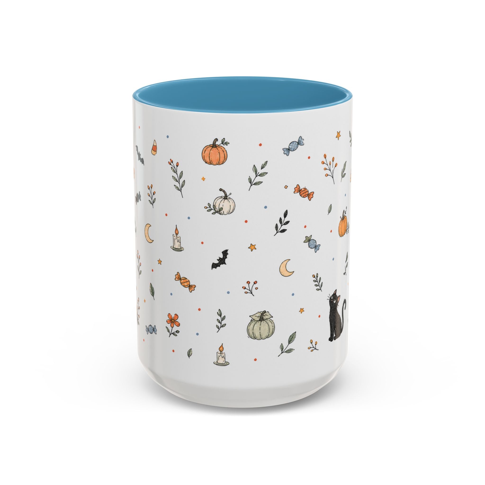 Halloween Party Mug | Ghost Black Cat Candy Watercolor Gift | Accent Cup 11oz 15oz