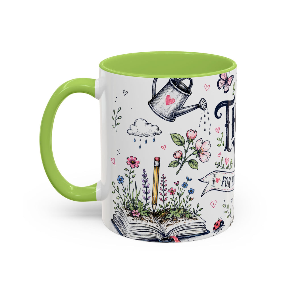 Thank You Teacher Coffee Mug | For Helping Me Grow Appreciation Gift | Accent Color Ceramic 11oz 15oz