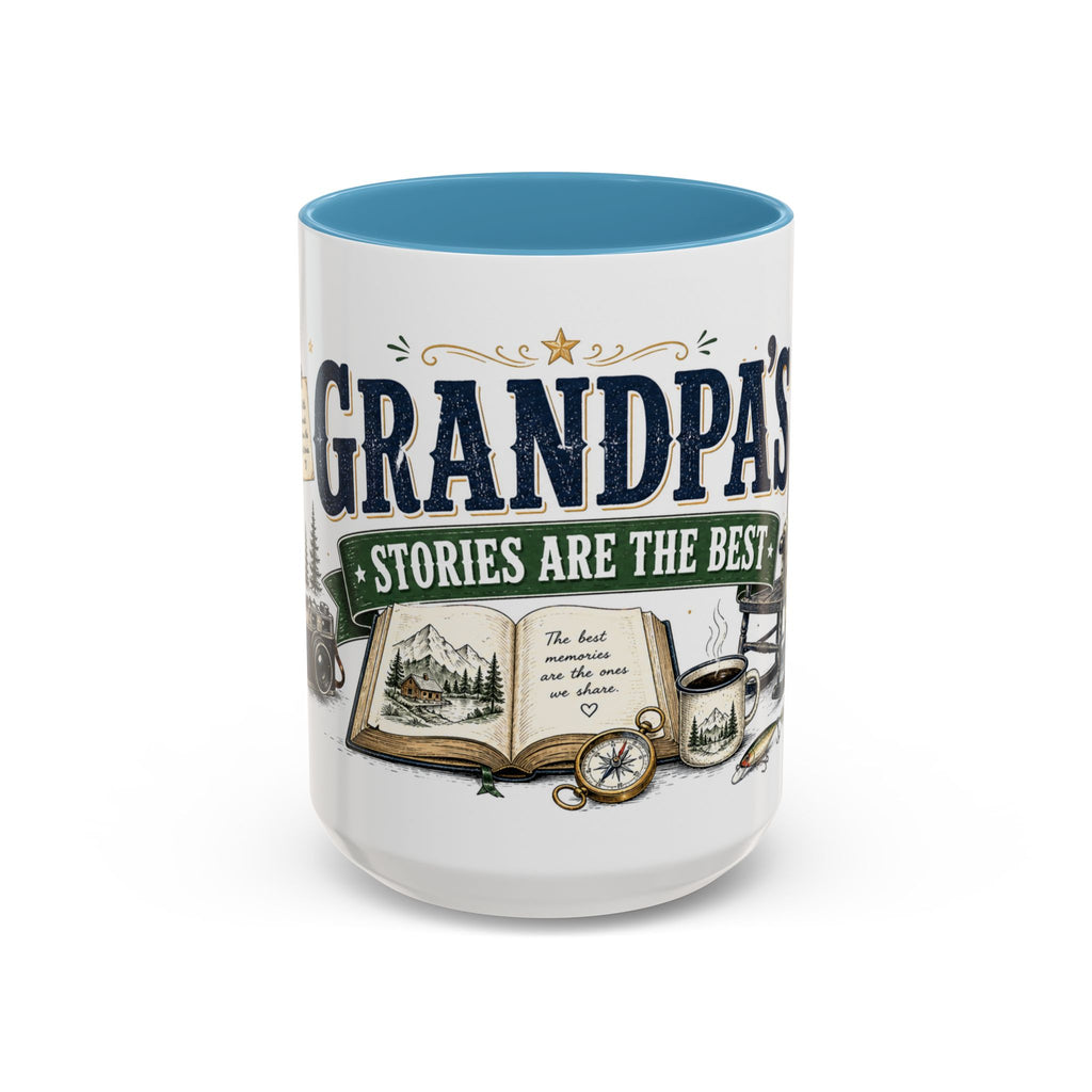 Grandpa's Stories Are The Best Coffee Mug | Gift From Grandkids | Accent Color Ceramic 11oz 15oz