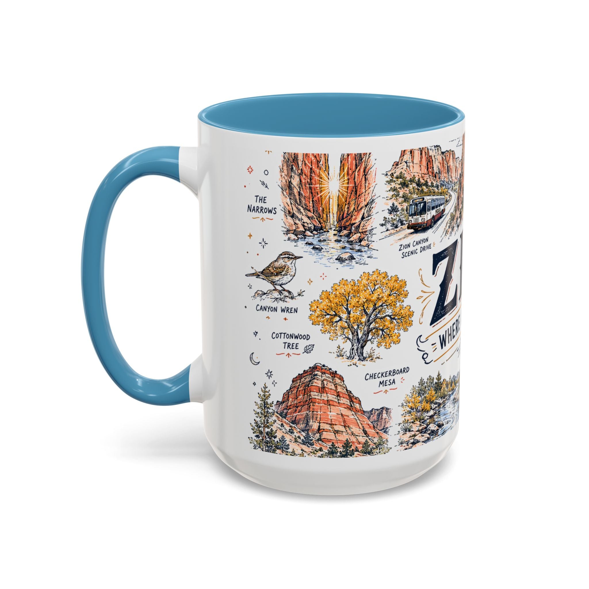 Zion National Park Coffee Mug | Hiking Camping Nature Gift | Accent Color Ceramic 11oz 15oz