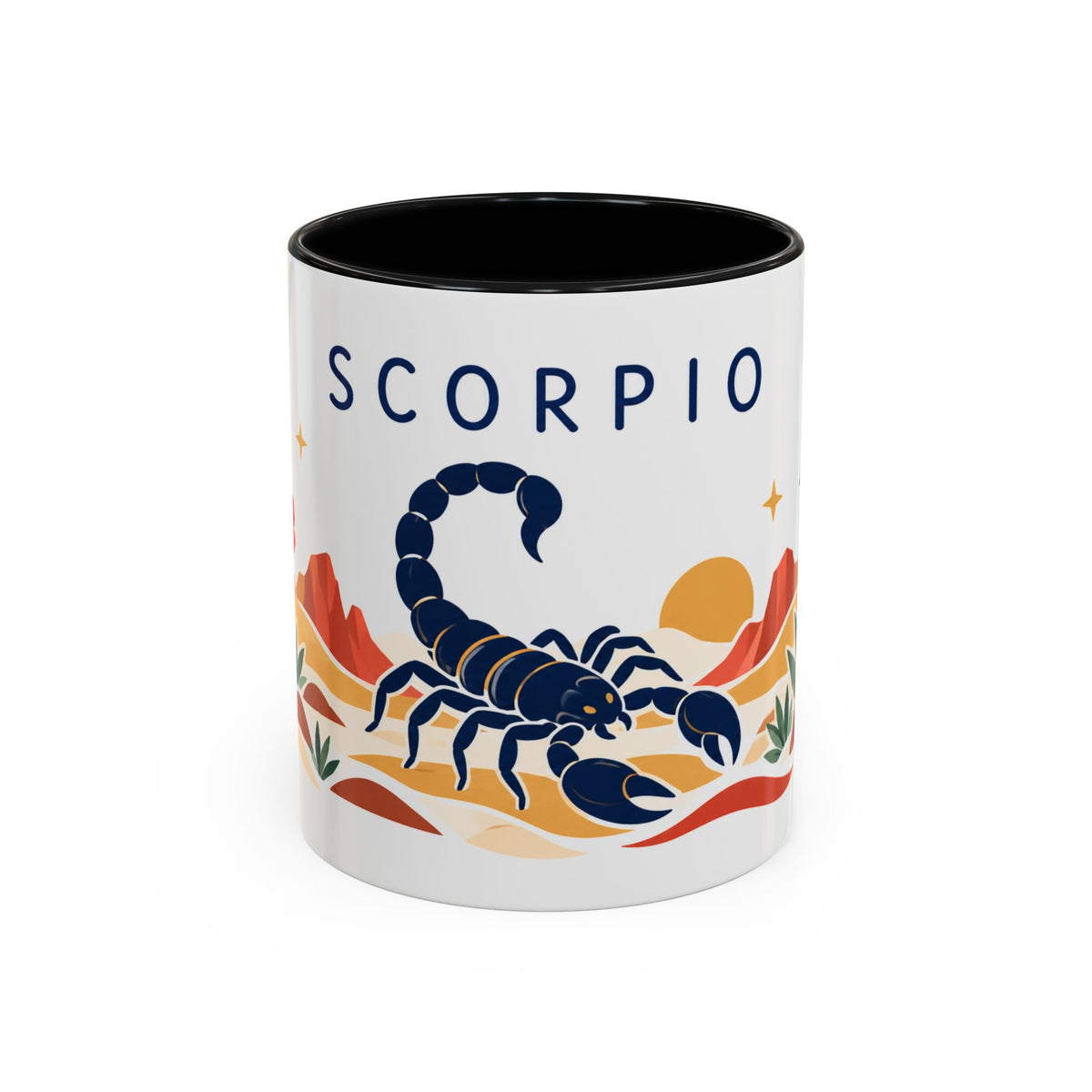 Scorpio Zodiac Coffee Mug | Scorpion and Desert Design | Astrology Birthday Gift | 11 oz 15 oz Ceramic Accent Mug