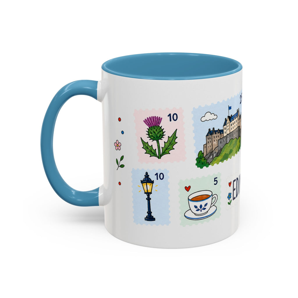Edinburgh Coffee Mug | Postage Stamp Collage Mug | Travel Souvenir Accent Cup 11oz 15oz