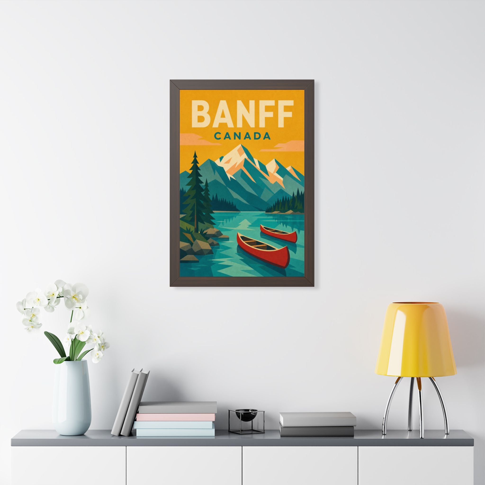 Banff Canada Framed Poster | Vintage Travel Wall Art | Black Walnut White Frame | 16x24 20x30