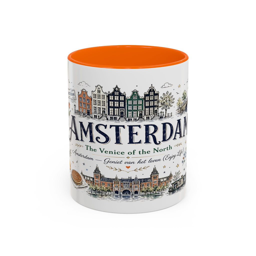 Amsterdam Coffee Mug | Netherlands Souvenir Travel Gift | Accent Color Ceramic 11oz 15oz