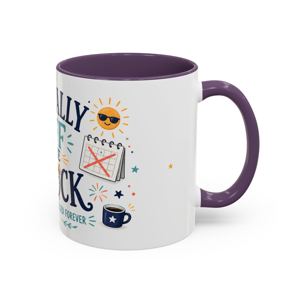 Officially Off The Clock Coffee Mug | Funny Retirement Gift | Accent Color Ceramic 11oz 15oz