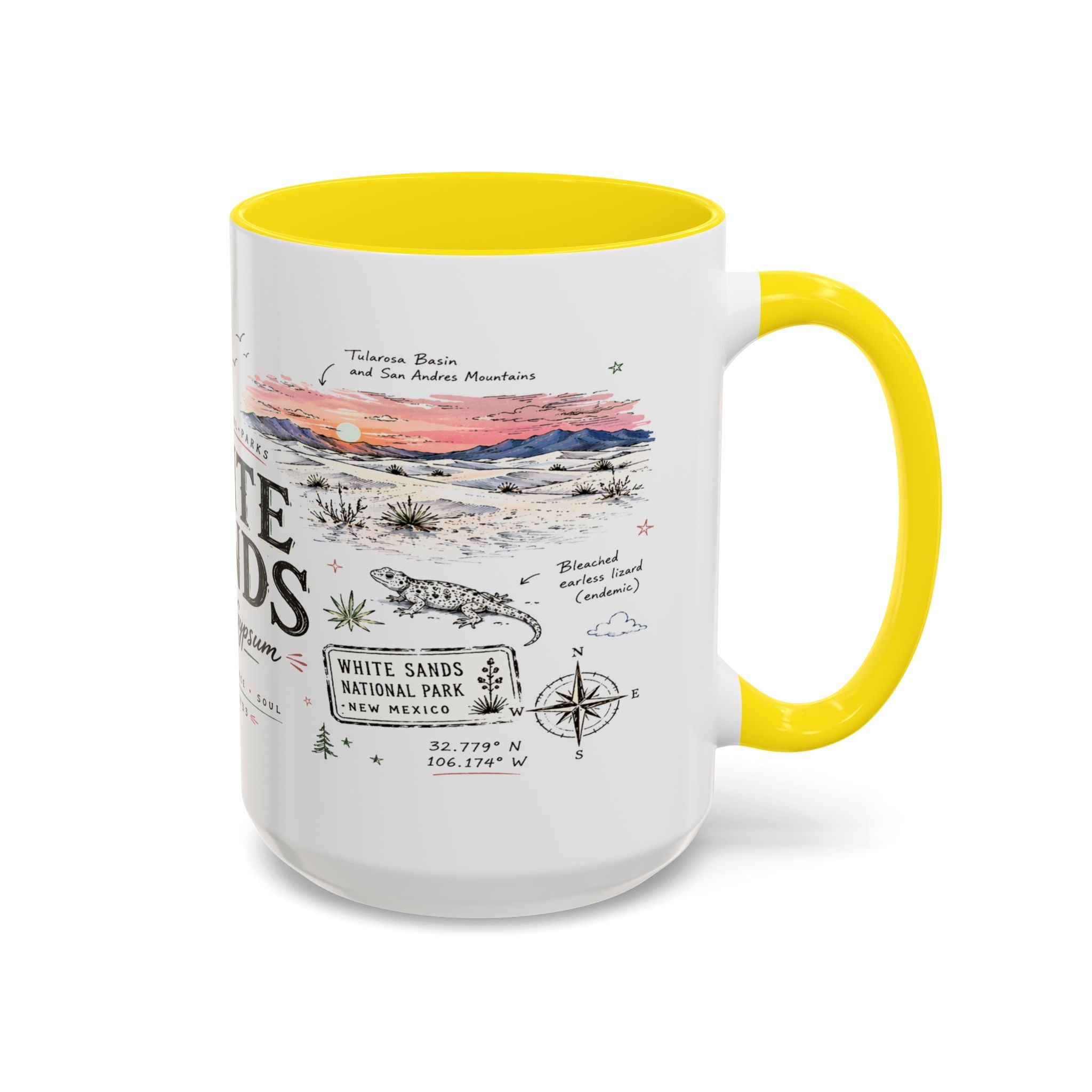 White Sands National Park Coffee Mug | New Mexico Desert Sand Dunes Gift | Accent Color Ceramic 11oz 15oz