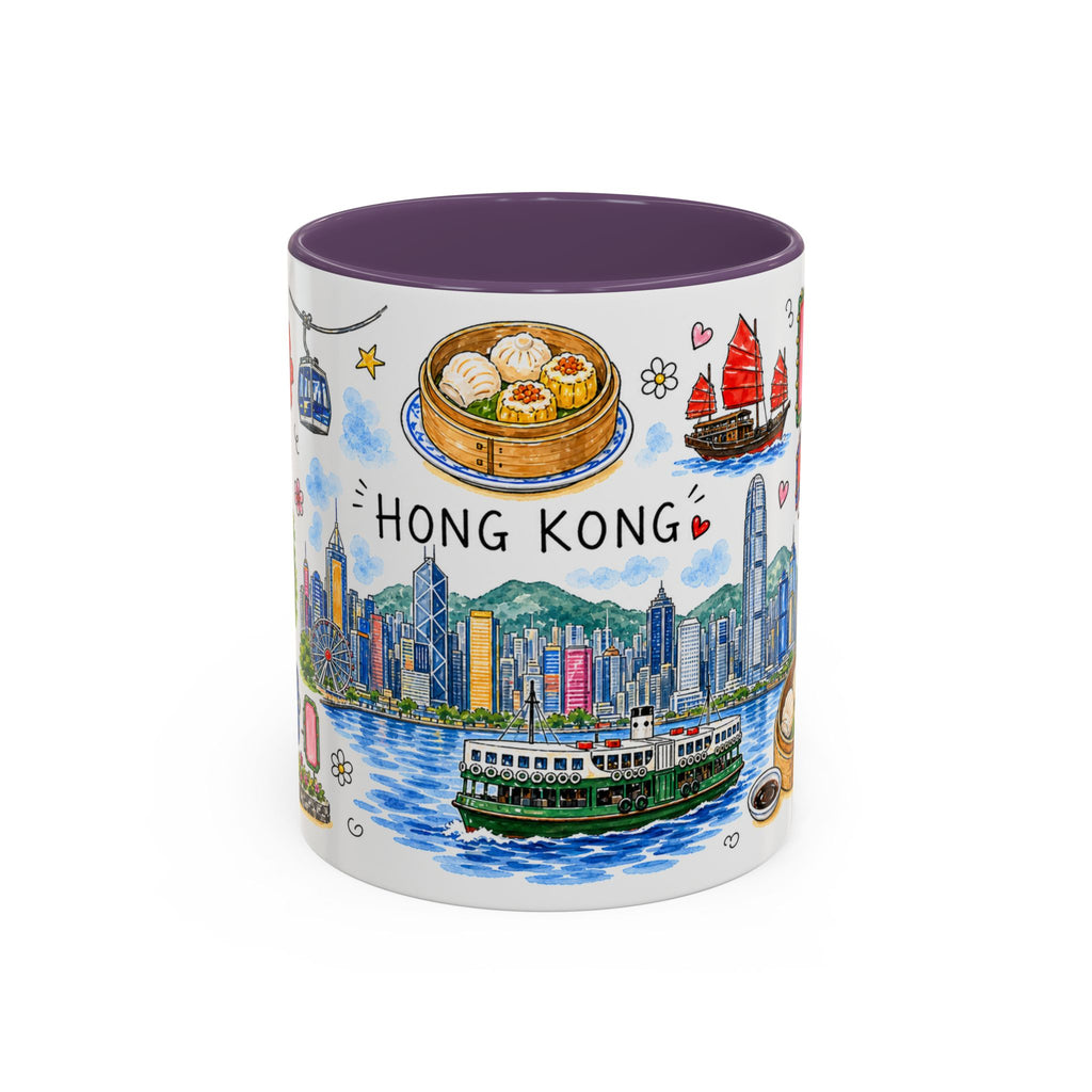 Hong Kong Illustrated Travel Mug | City Souvenir Accent Coffee Mug | 11oz 15oz Ceramic Cup