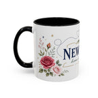 New York State Map Mug | Botanical Rose Accents, Long Distance Friendship Gift