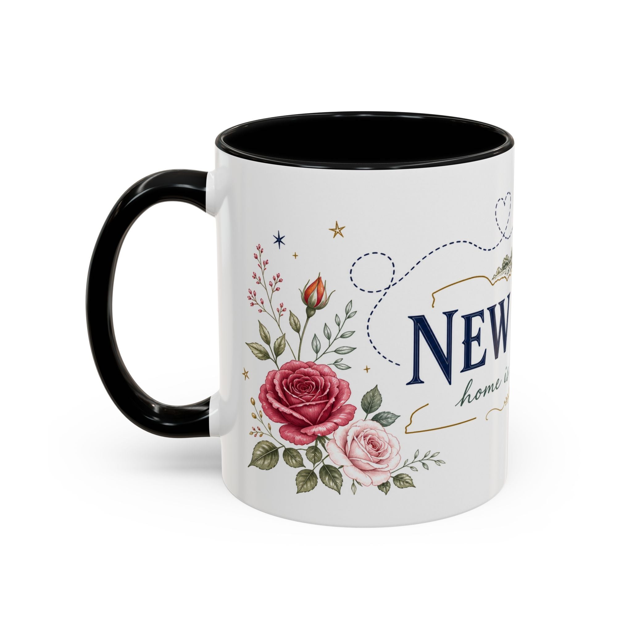 New York State Map Mug | Botanical Rose Accents, Long Distance Friendship Gift