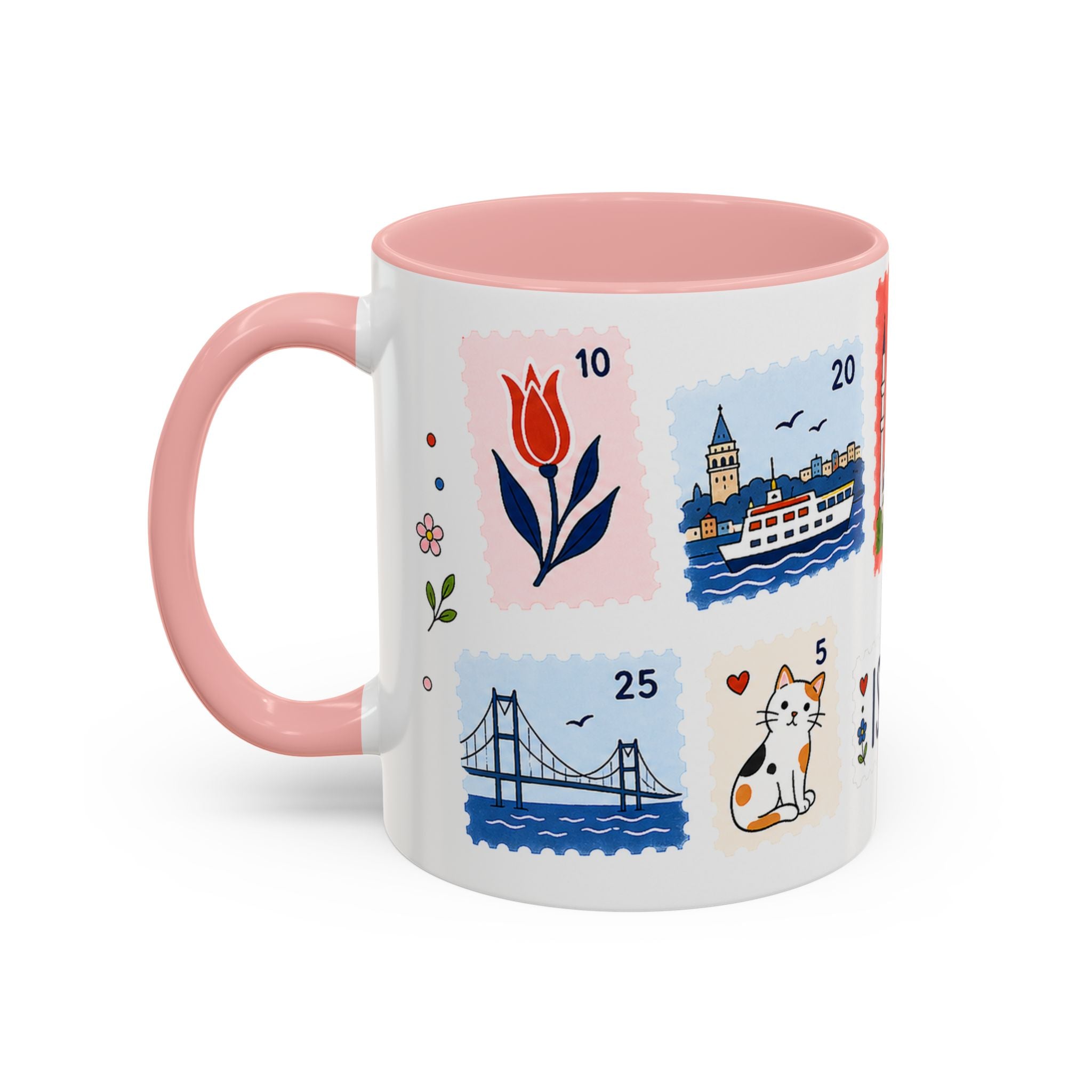 Istanbul Coffee Mug | Postage Stamp Collage Mug | Travel Souvenir Accent Cup 11oz 15oz