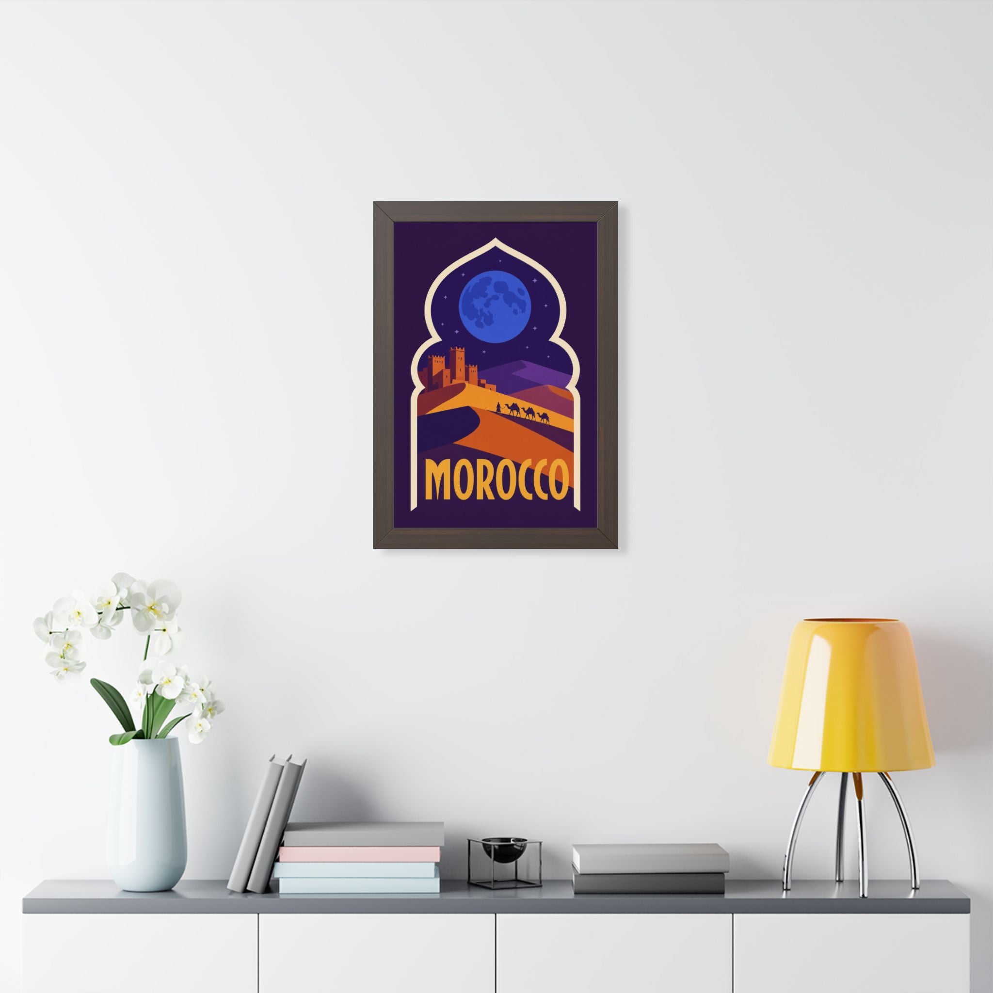 Morocco Desert Night Morocco Framed Poster | Vintage Travel Wall Art | Black Walnut White Frame | 16x24 20x30