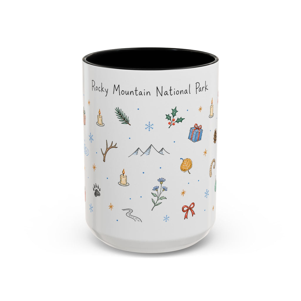 Rocky Mountain National Park Christmas Mug | Watercolor Travel Souvenir | Holiday Gift | Accent Ceramic Coffee Cup 11oz 15oz