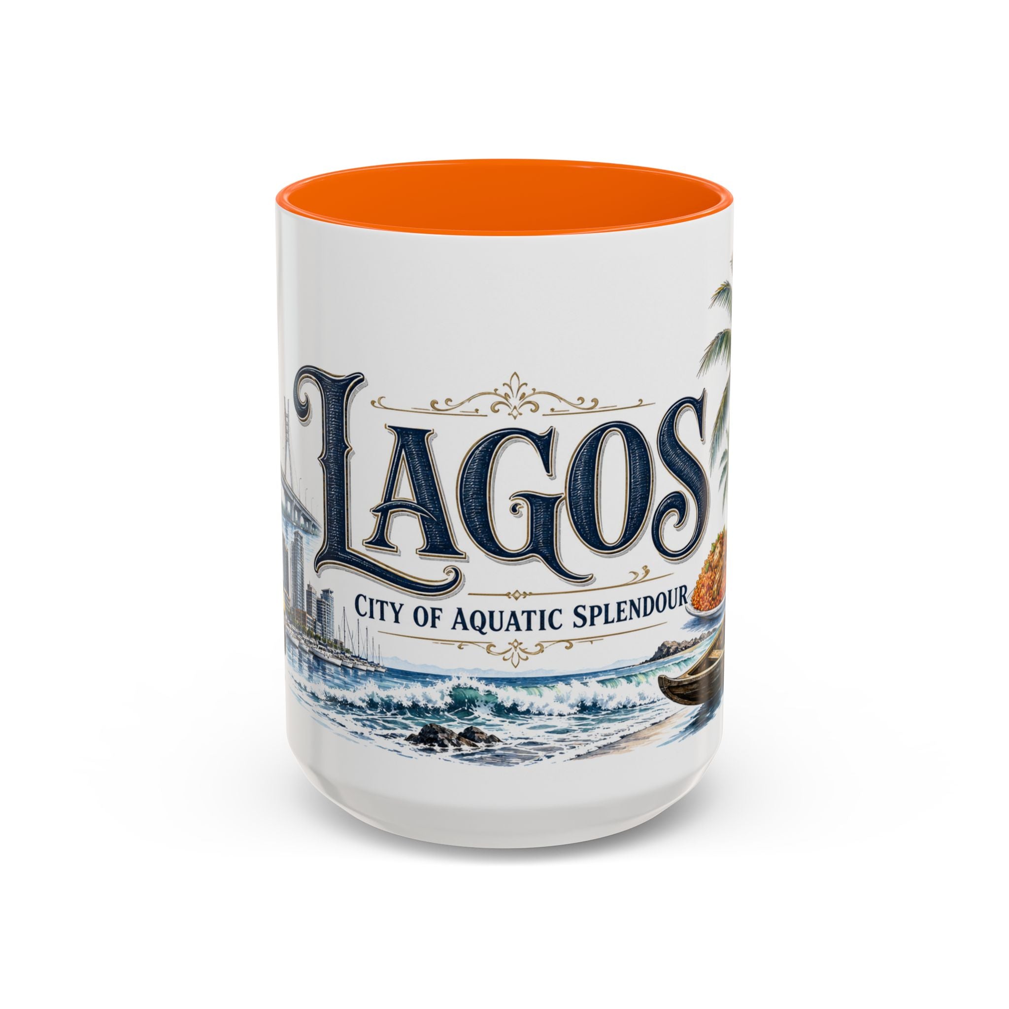 Lagos Coffee Mug | Nigeria Travel Souvenir | Vintage Illustrated City Gift | 11 oz 15 oz Accent Mug