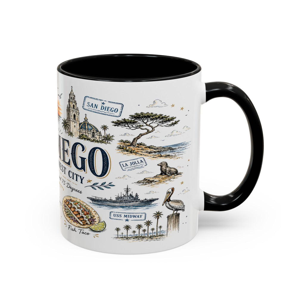 San Diego Coffee Mug | California Souvenir City Gift | Accent Color Ceramic 11oz 15oz