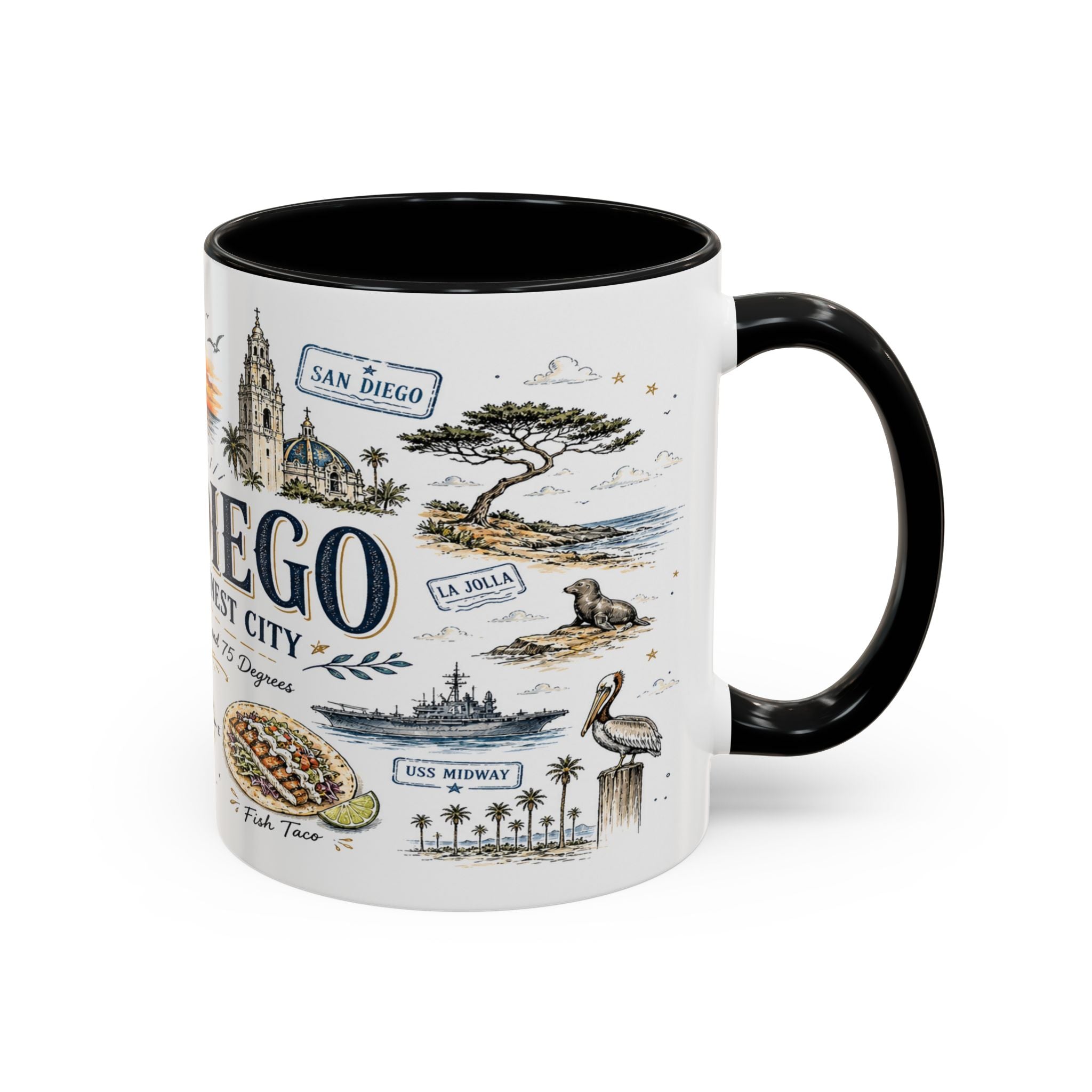 San Diego Coffee Mug | California Souvenir City Gift | Accent Color Ceramic 11oz 15oz