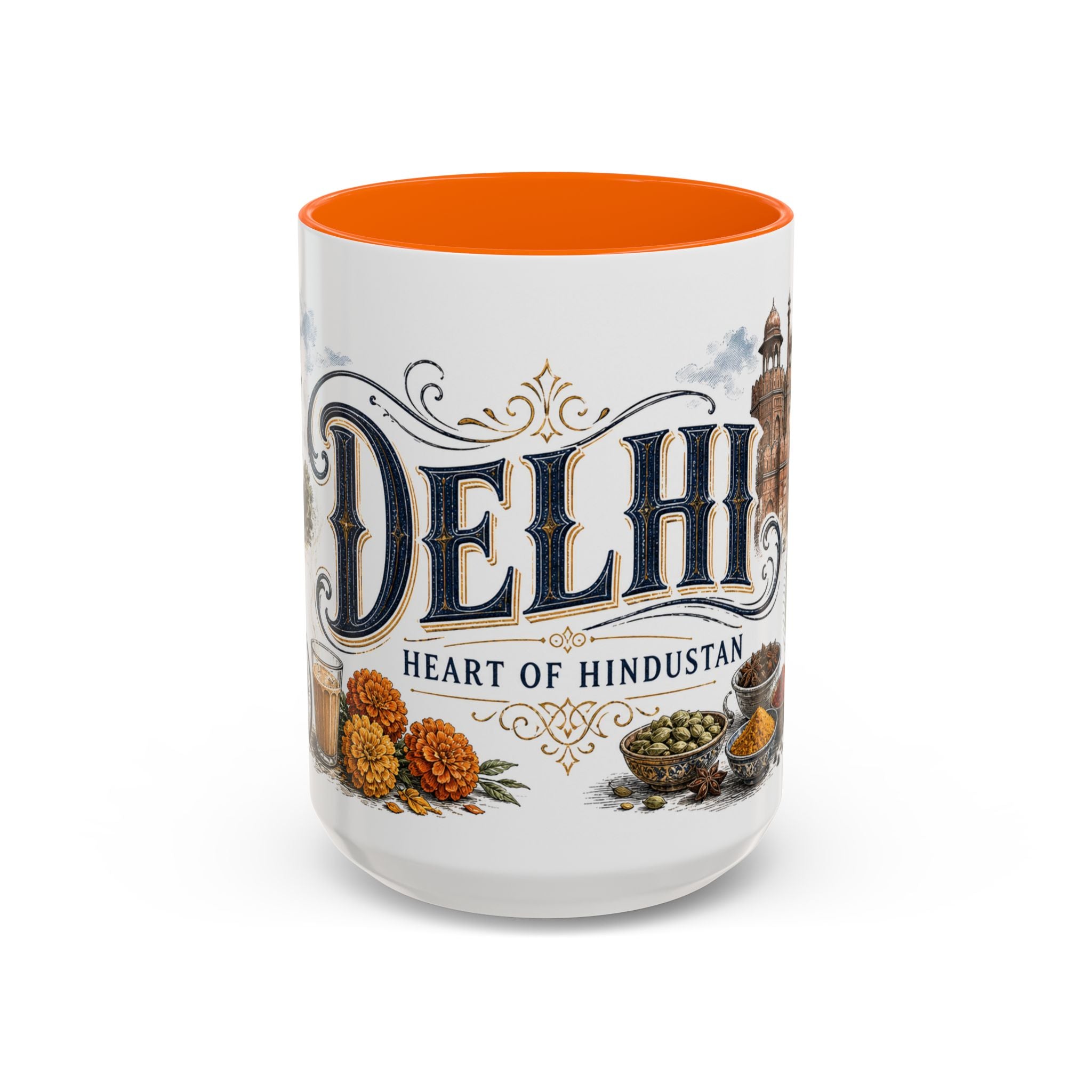 Delhi Coffee Mug | India Travel Souvenir | Vintage Illustrated City Gift | 11 oz 15 oz Accent Mug