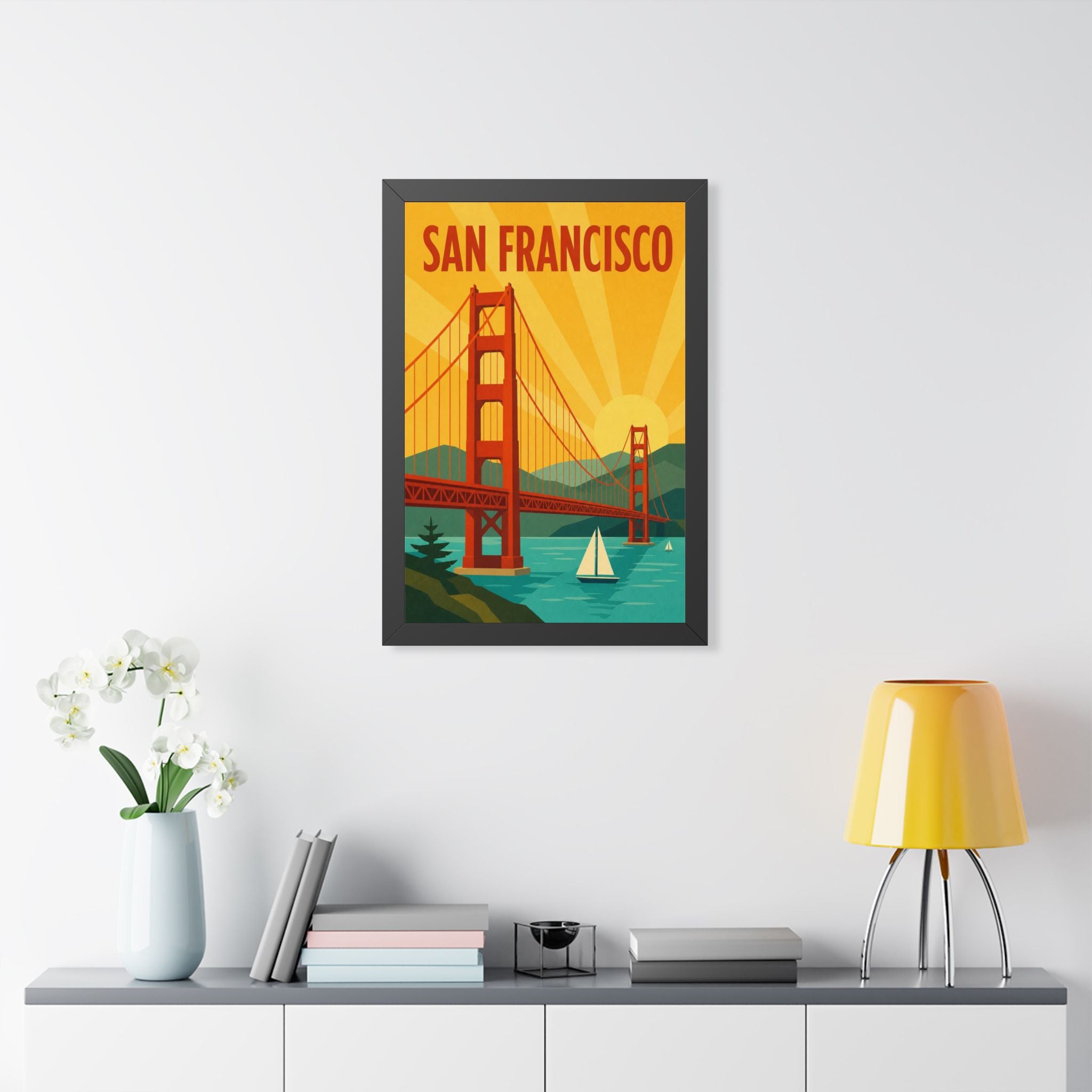 San Francisco United States Framed Poster | Vintage Travel Wall Art | Black Walnut White Frame | 16x24 20x30