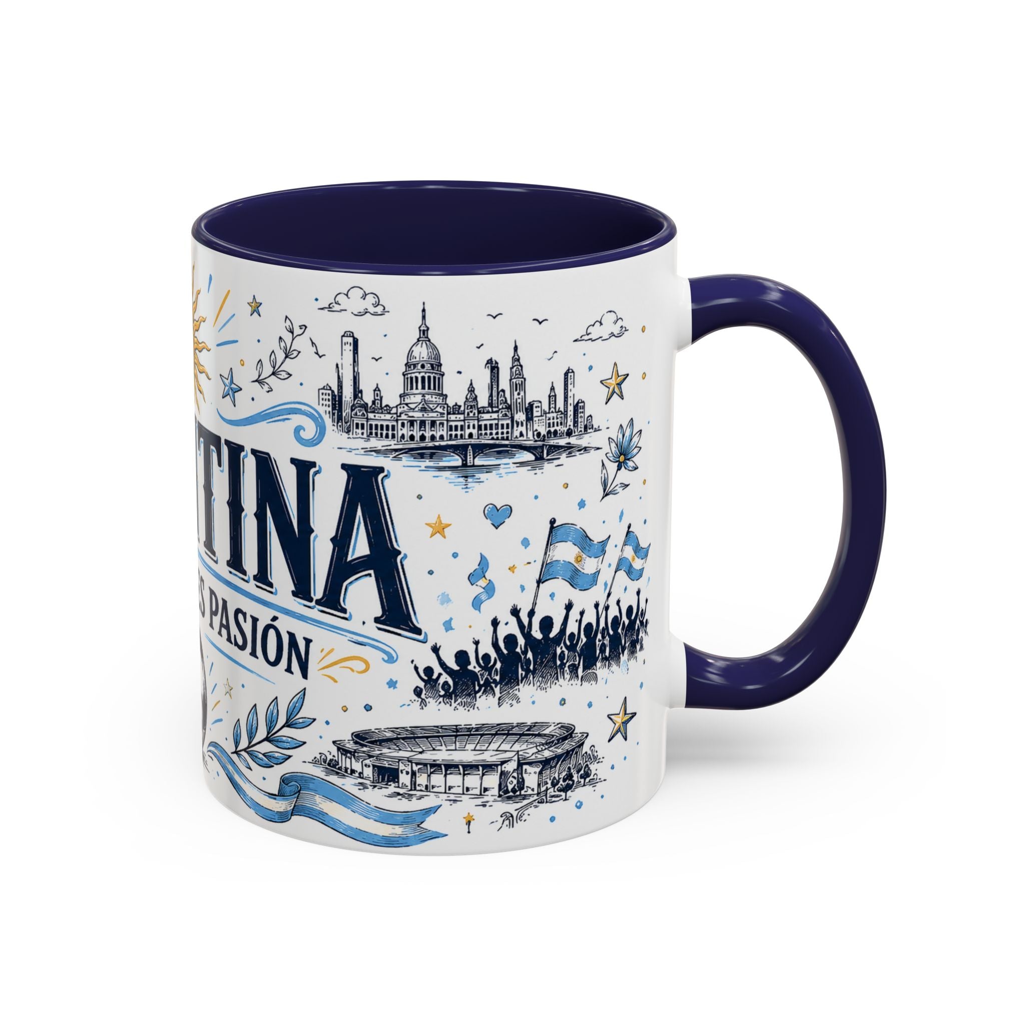 Argentina Soccer Coffee Mug | Soccer Fan Gift | Accent Color Ceramic 11oz 15oz Match Day Cup