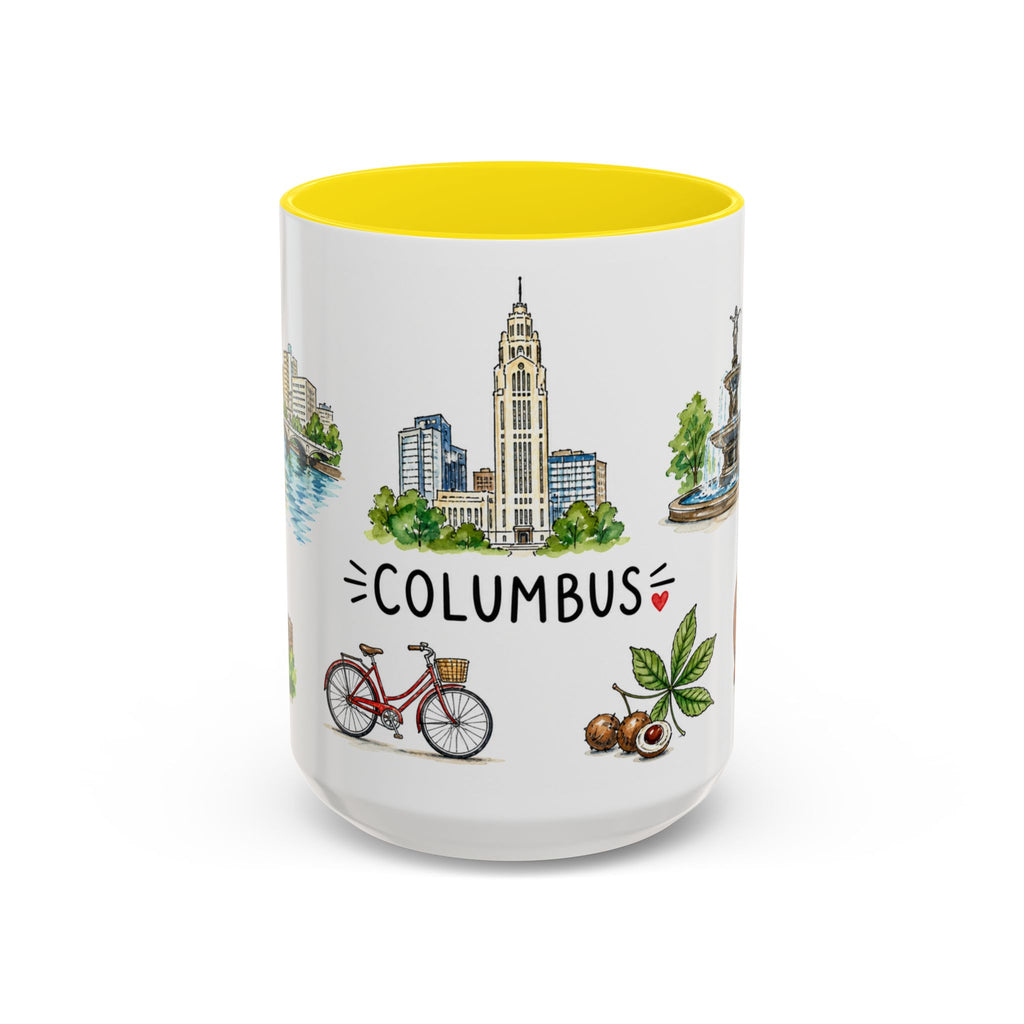 Columbus Illustrated Travel Mug | City Souvenir Accent Coffee Mug | 11oz 15oz Ceramic Cup