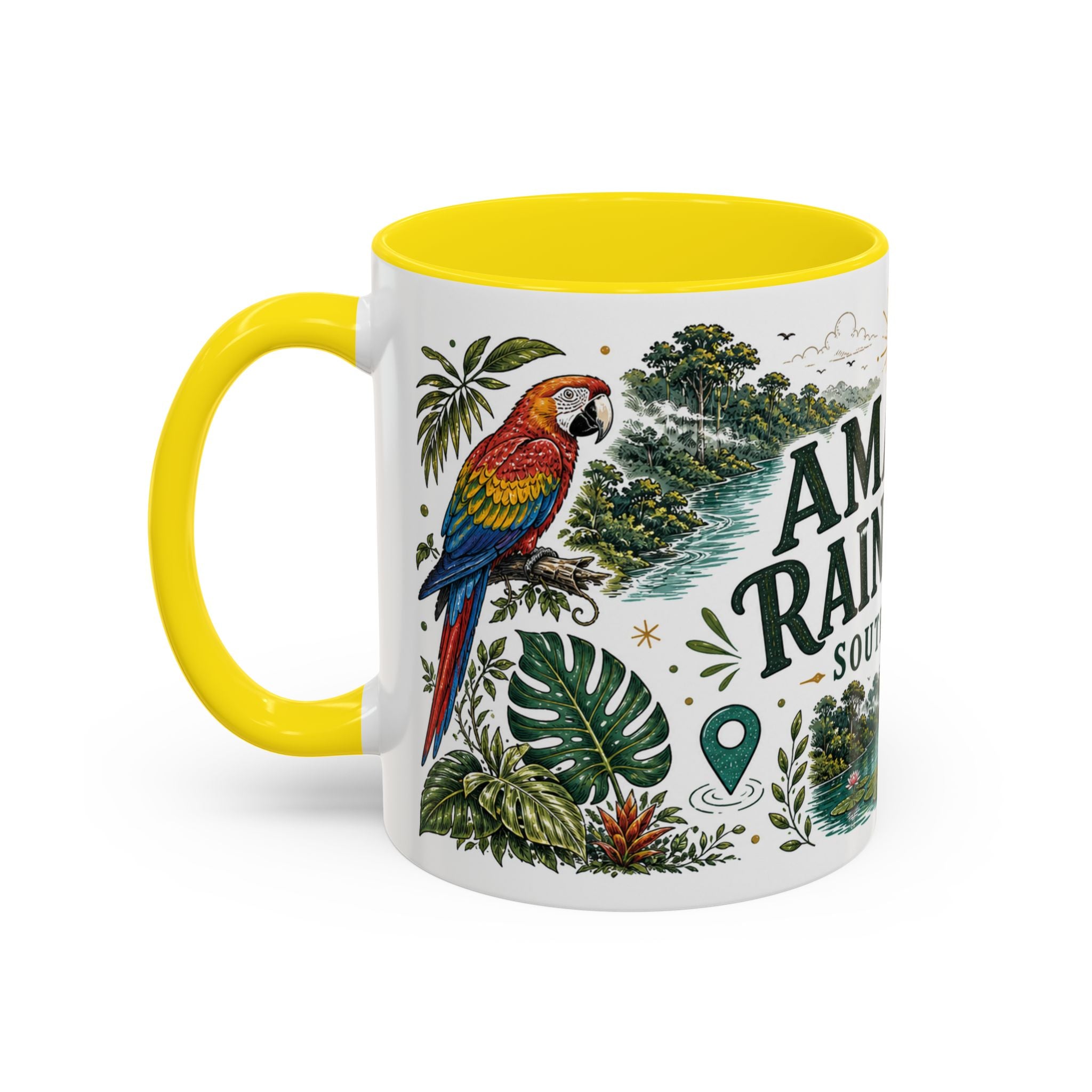 Amazon Rainforest Coffee Mug | Travel Destination Souvenir Gift | Accent Color Ceramic 11oz 15oz