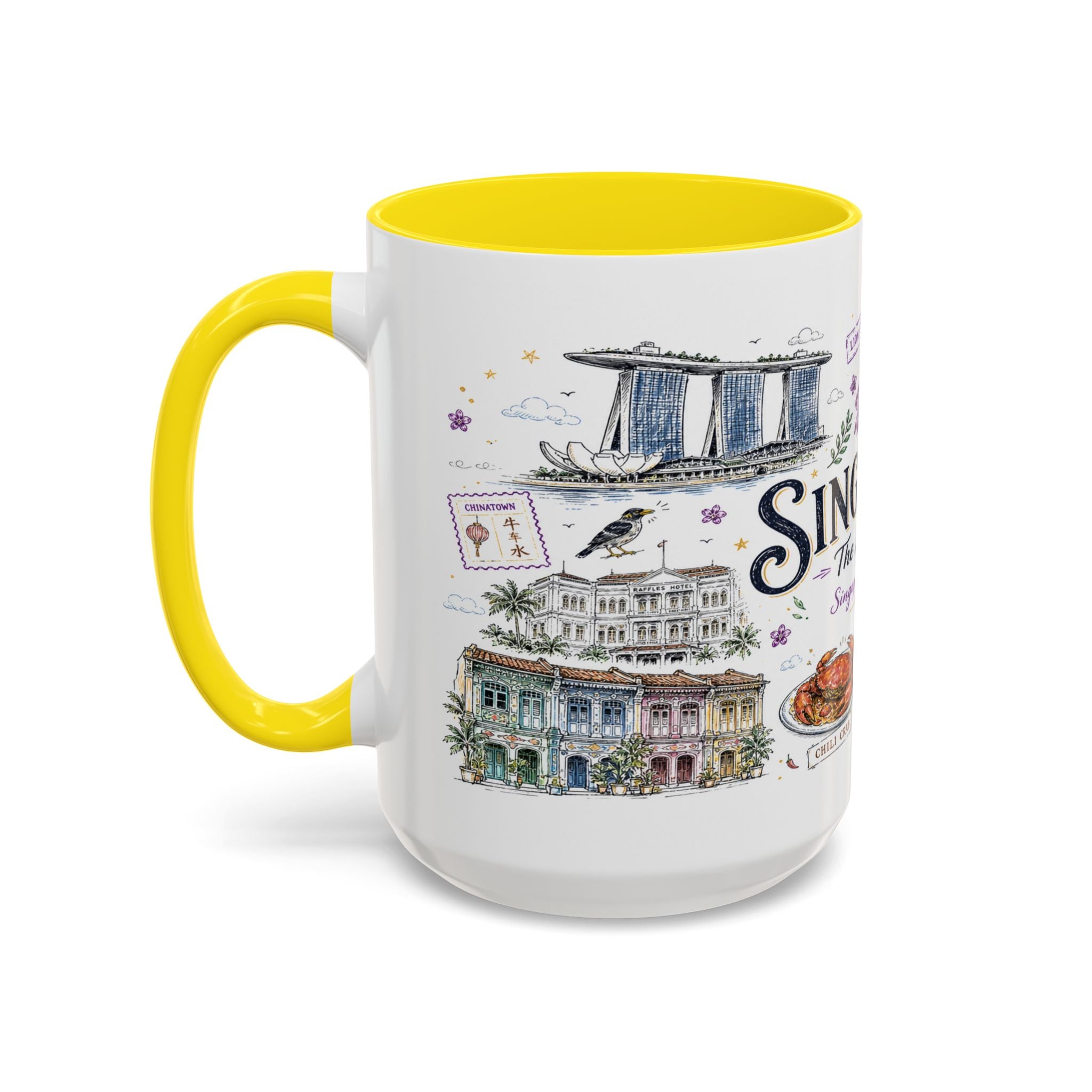 Singapore Coffee Mug | Asia Souvenir Travel Gift | Accent Color Ceramic 11oz 15oz
