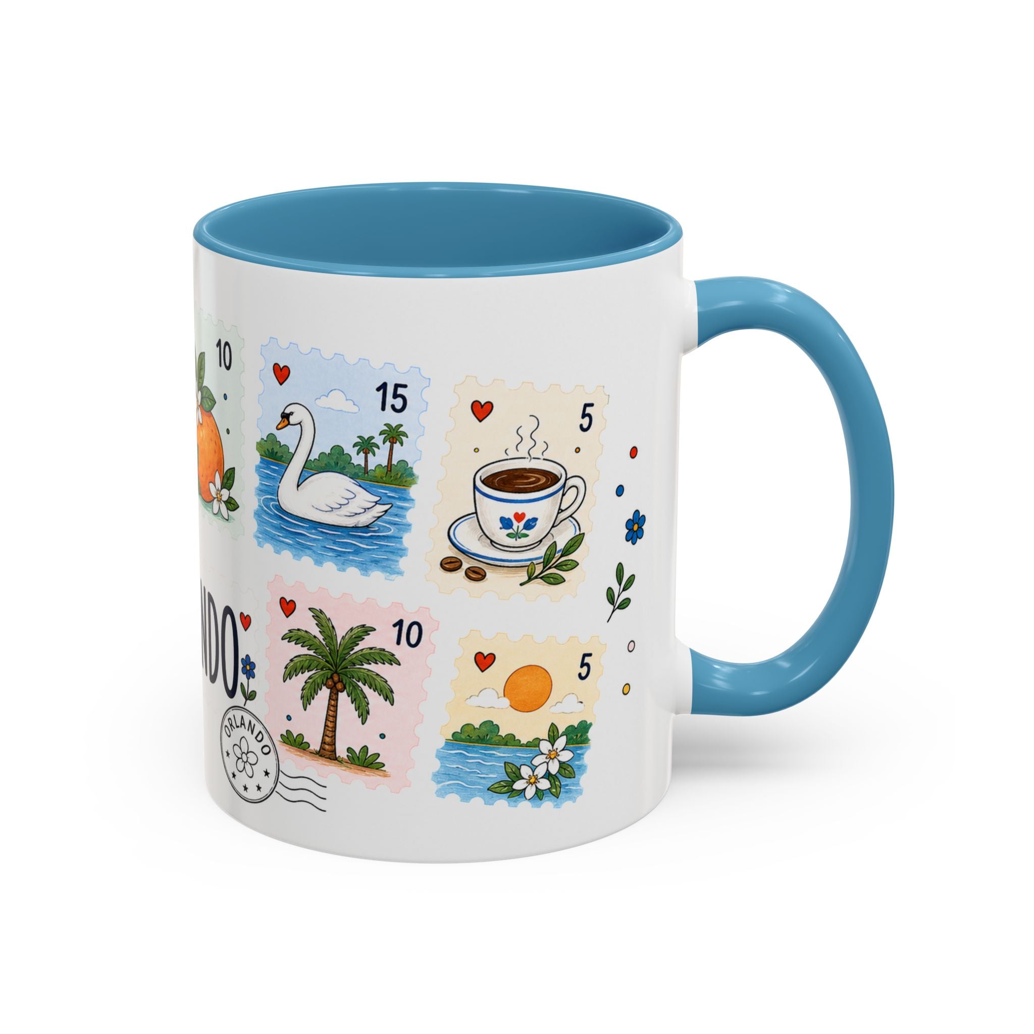 Orlando Coffee Mug | Postage Stamp Collage Mug | Travel Souvenir Accent Cup 11oz 15oz