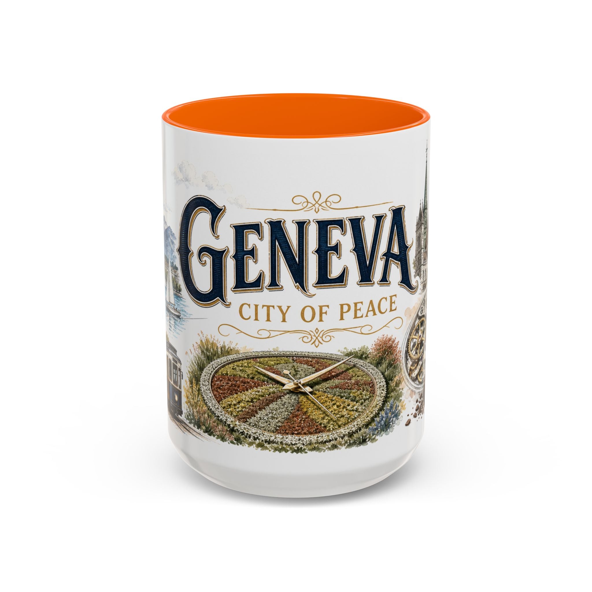 Geneva Coffee Mug | Switzerland Travel Souvenir | Vintage Illustrated City Gift | 11 oz 15 oz Accent Mug