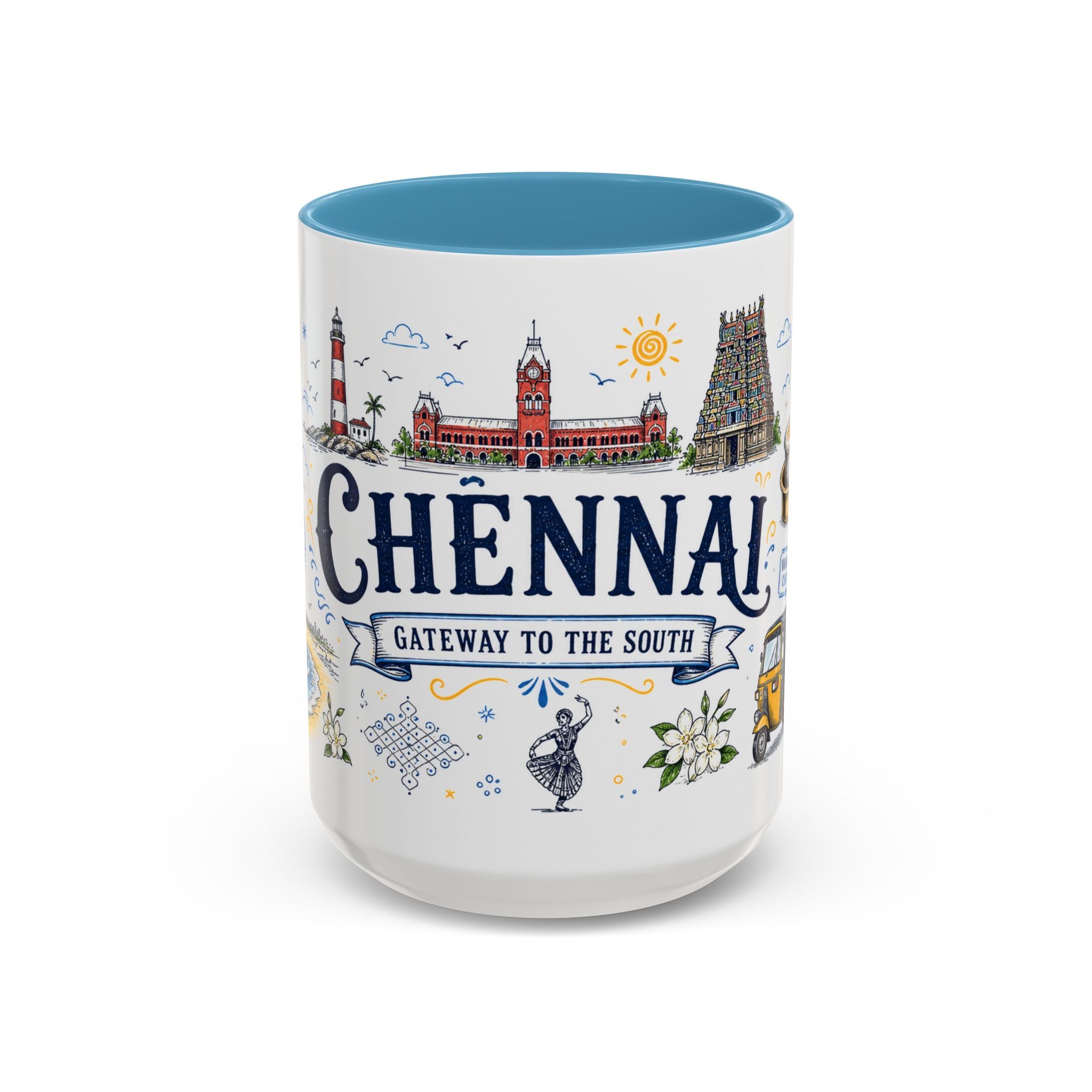 Chennai Coffee Mug | India Souvenir Travel Gift | Accent Color Ceramic 11oz 15oz