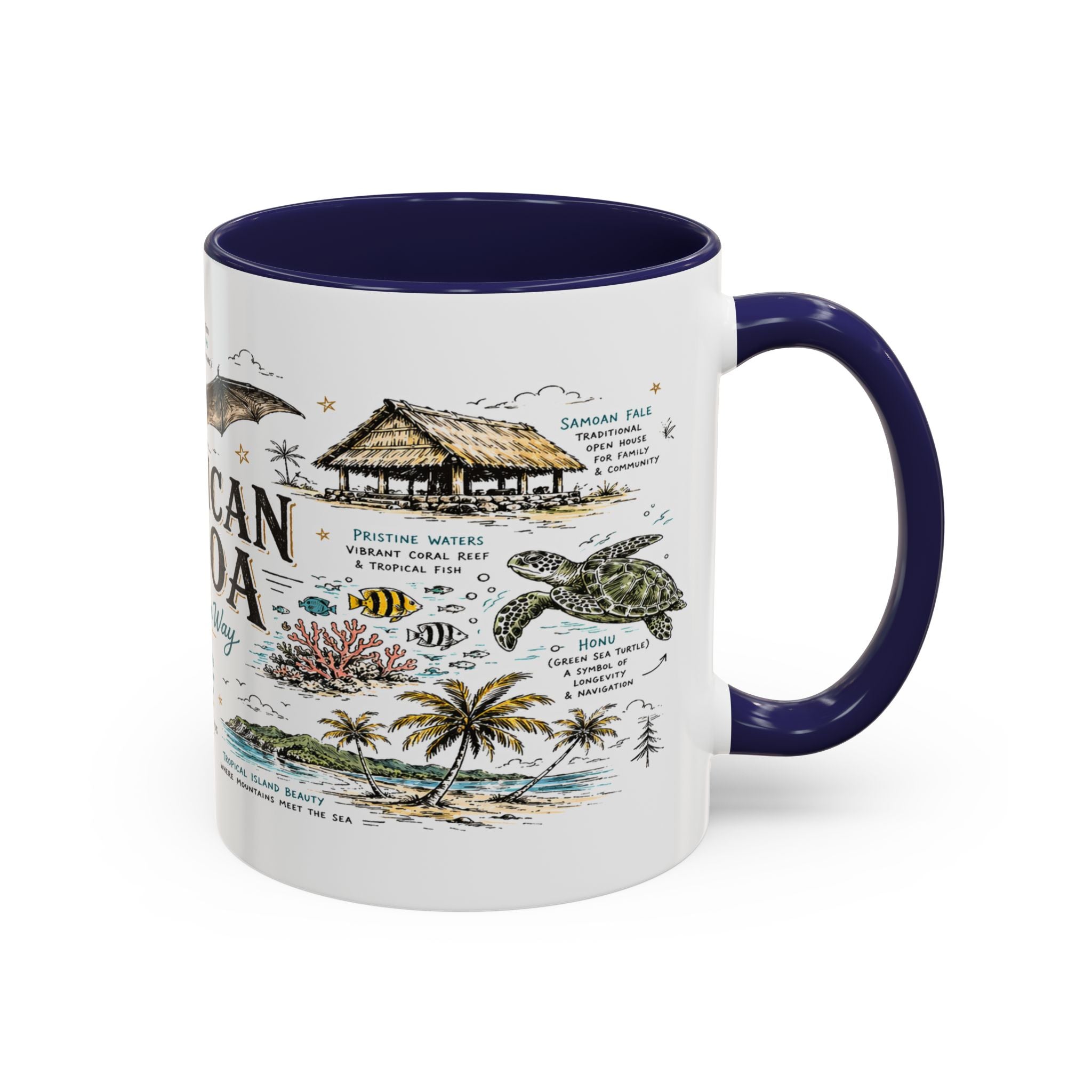 American Samoa National Park Coffee Mug | Pacific Island Rainforest Reef Gift | Accent Color Ceramic 11oz 15oz