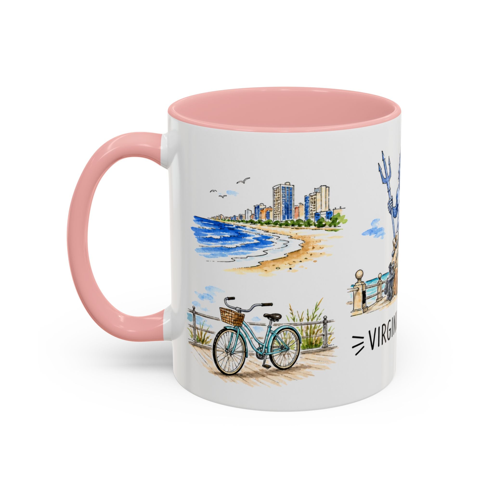 Virginia Beach Illustrated Travel Mug | City Souvenir Accent Coffee Mug | 11oz 15oz Ceramic Cup