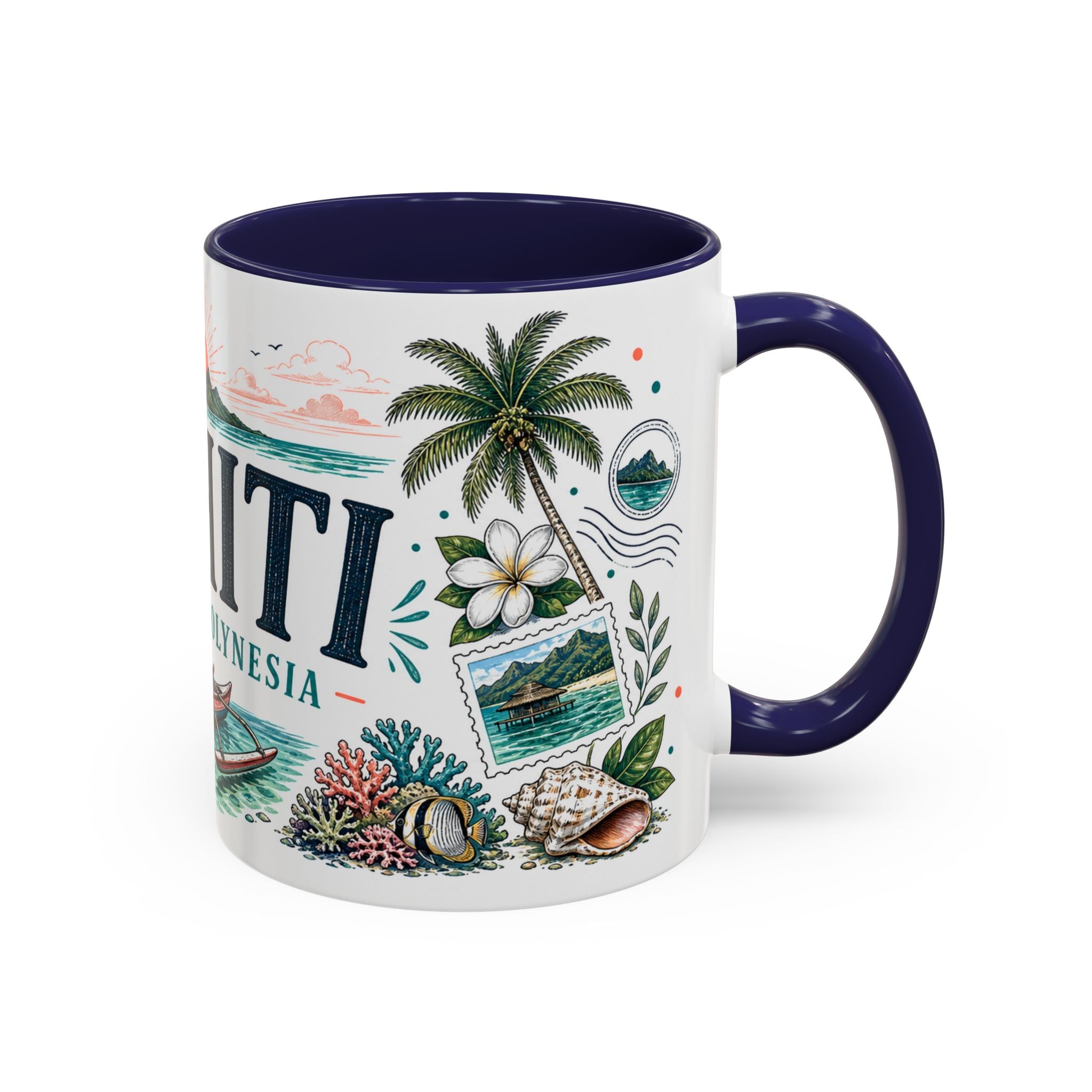 Tahiti Coffee Mug | Travel Destination Souvenir Gift | Accent Color Ceramic 11oz 15oz