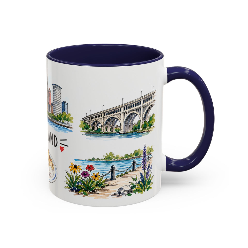Cleveland Illustrated Travel Mug | City Souvenir Accent Coffee Mug | 11oz 15oz Ceramic Cup