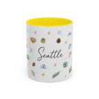 Seattle Christmas Mug | Watercolor Travel Souvenir | Holiday Gift | Accent Ceramic Coffee Cup 11oz 15oz