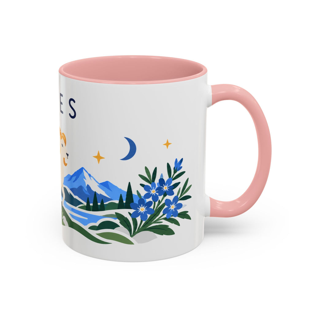 Aries Zodiac Coffee Mug | Ram and Floral Design | Astrology Birthday Gift | 11 oz 15 oz Ceramic Accent Mug