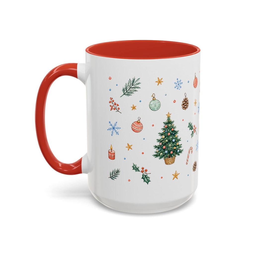 Christmas Mug | Watercolor Tree Gifts Wreath Holiday Cup | Accent Coffee Mug 11oz 15oz