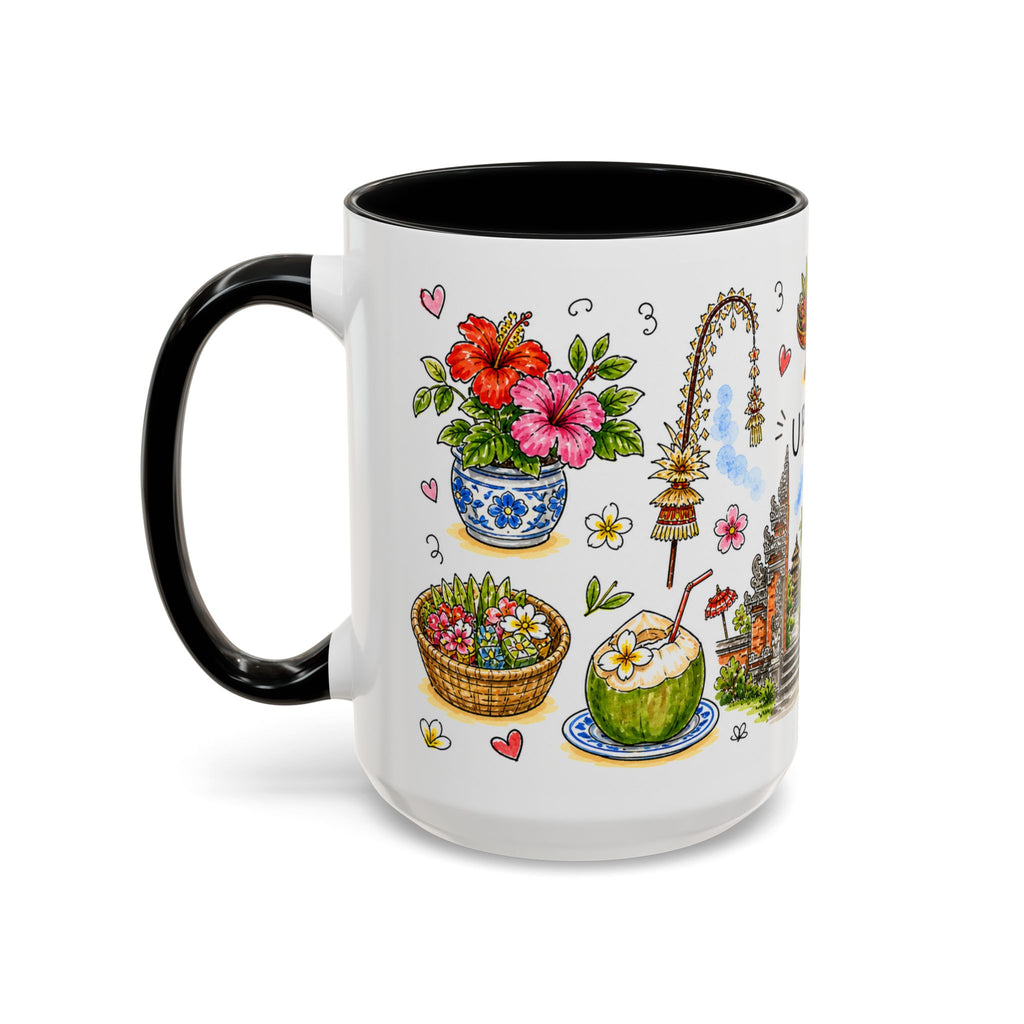 Ubud Illustrated Travel Mug | City Souvenir Accent Coffee Mug | 11oz 15oz Ceramic Cup