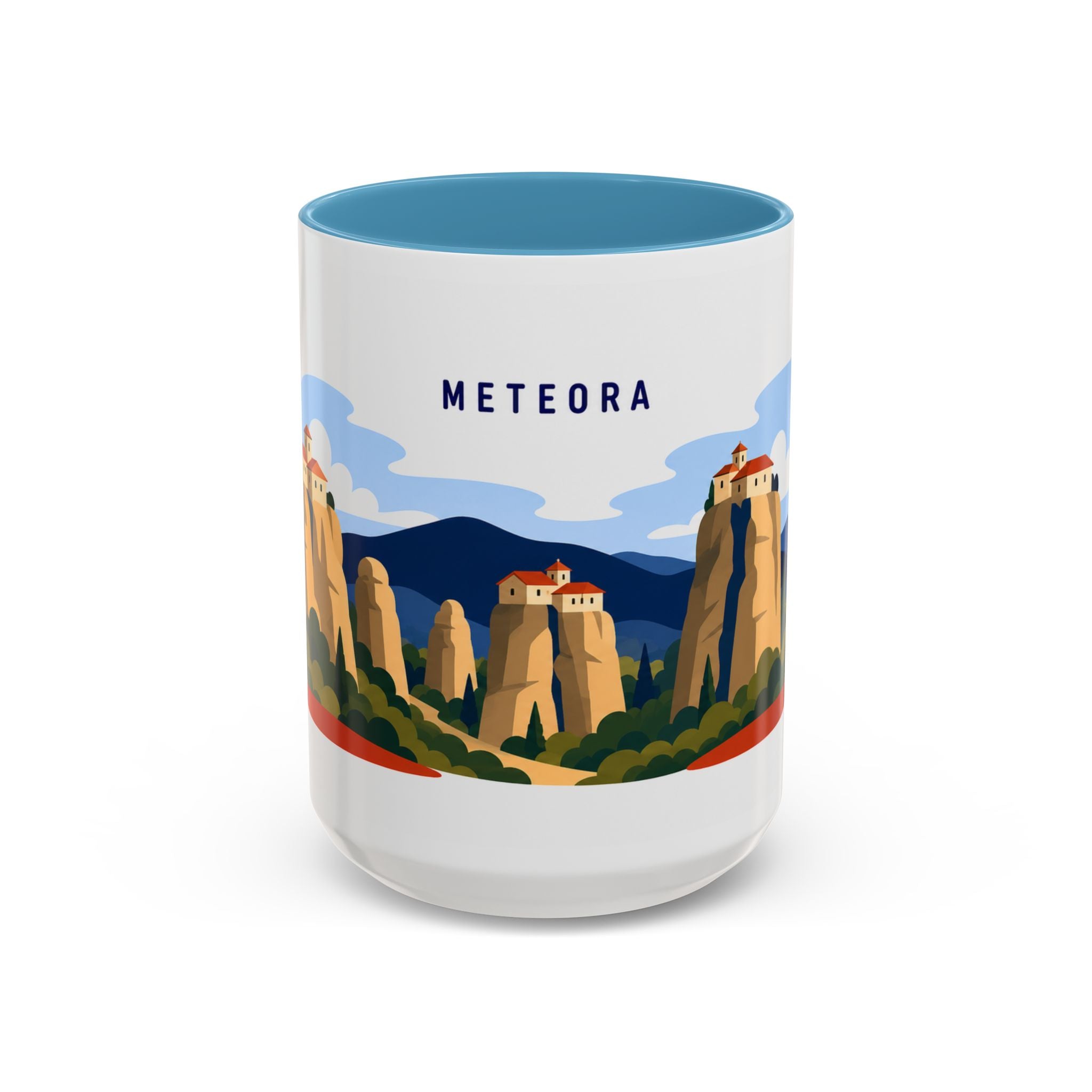 Meteora Coffee Mug | Travel Destination Souvenir Gift | Accent Color Ceramic 11oz 15oz