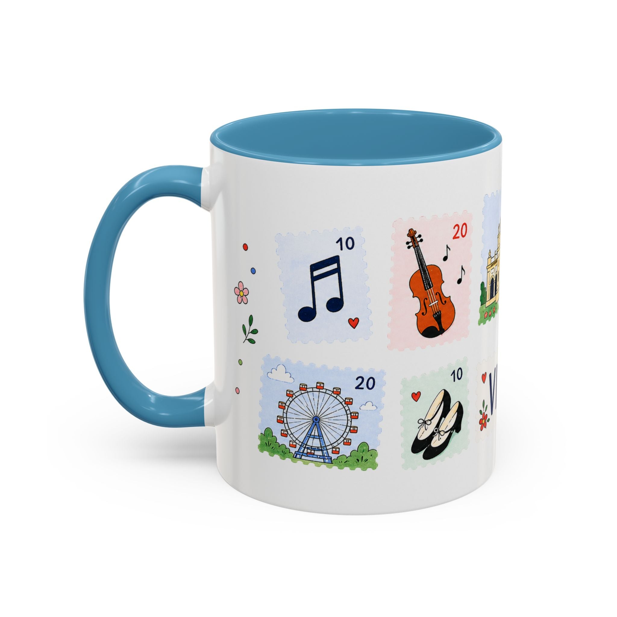Vienna Coffee Mug | Postage Stamp Collage Mug | Travel Souvenir Accent Cup 11oz 15oz