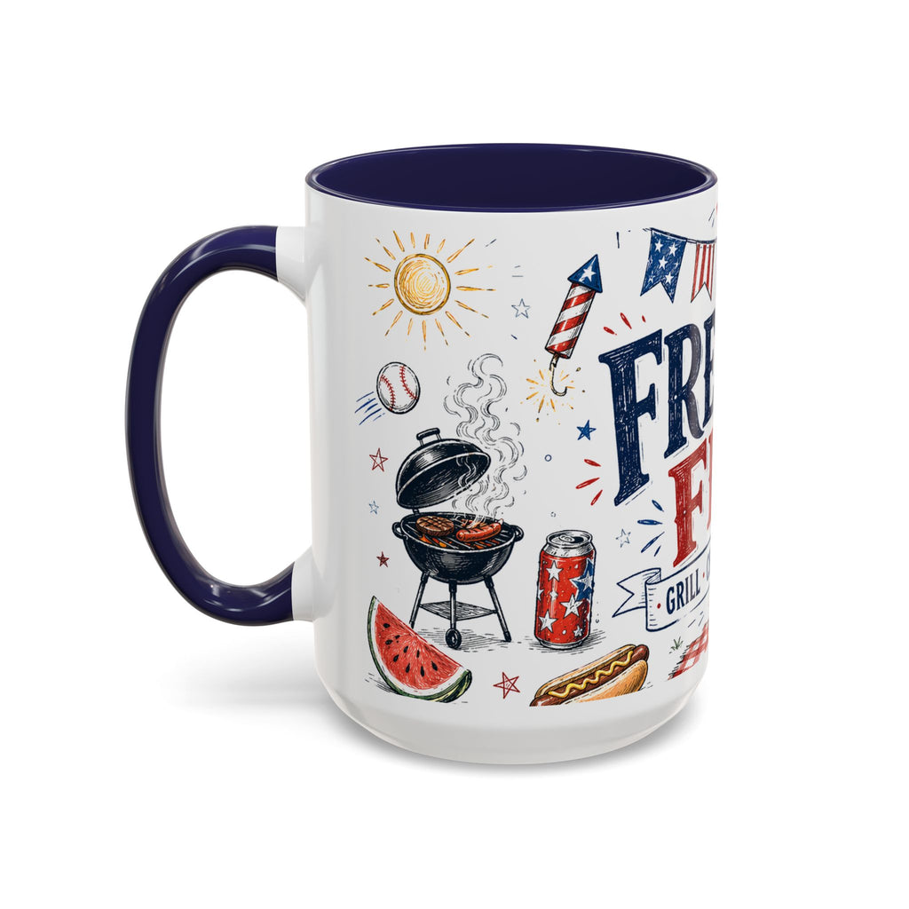 Freedom Fest Coffee Mug | Grill Chill Fireworks 4th of July | Accent Color Ceramic 11oz 15oz