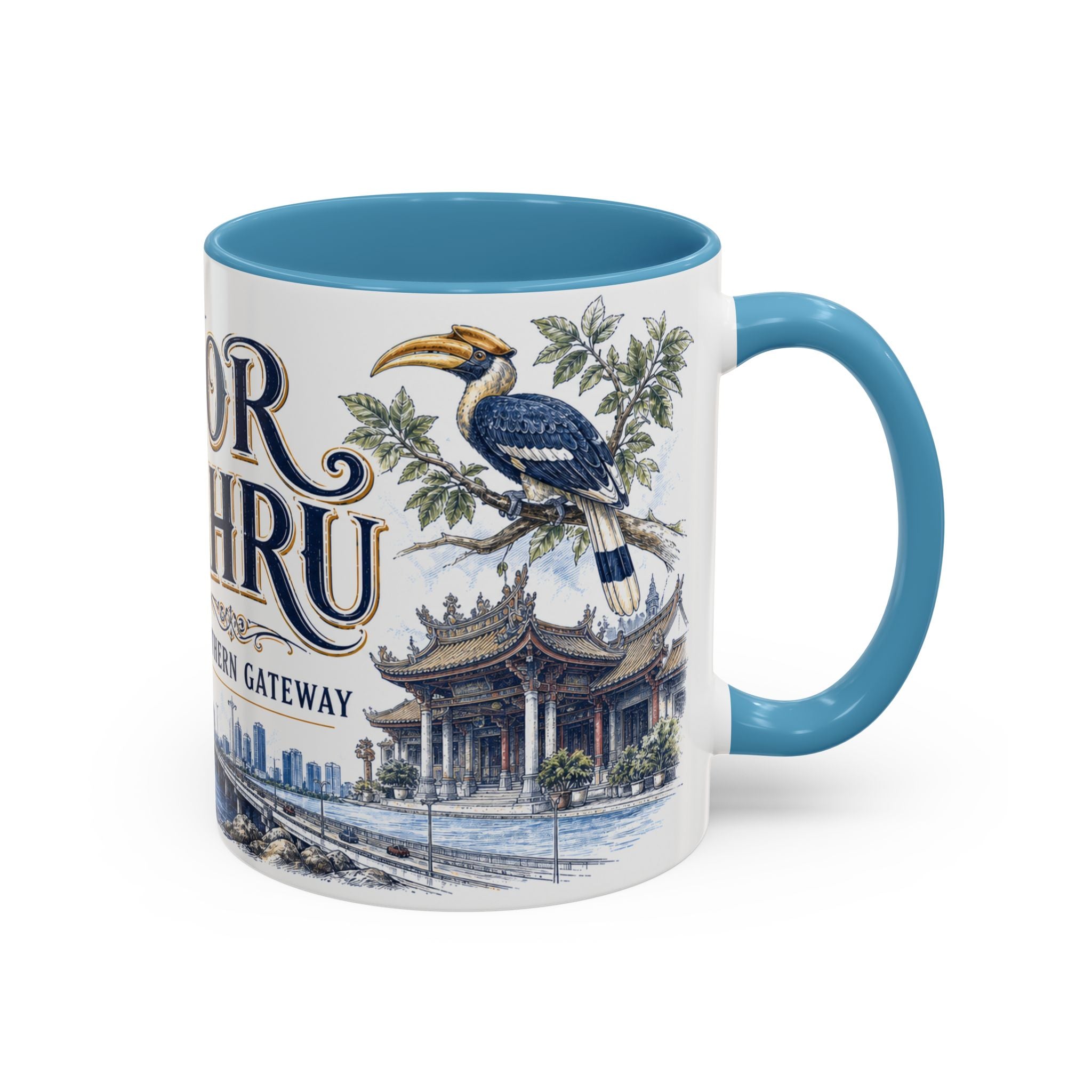 Johor Bahru Coffee Mug | Malaysia Travel Souvenir | Vintage Illustrated City Gift | 11 oz 15 oz Accent Mug