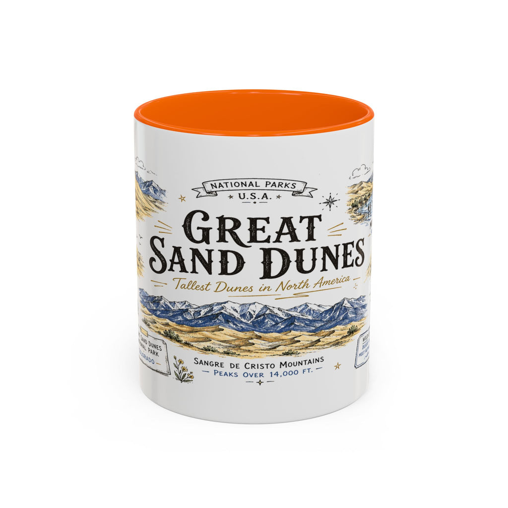 Great Sand Dunes National Park Coffee Mug | Colorado Desert Mountain Dunes Gift | Accent Color Ceramic 11oz 15oz