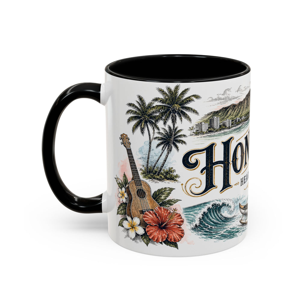 Honolulu Coffee Mug | United States Travel Souvenir | Vintage Illustrated City Gift | 11 oz 15 oz Accent Mug