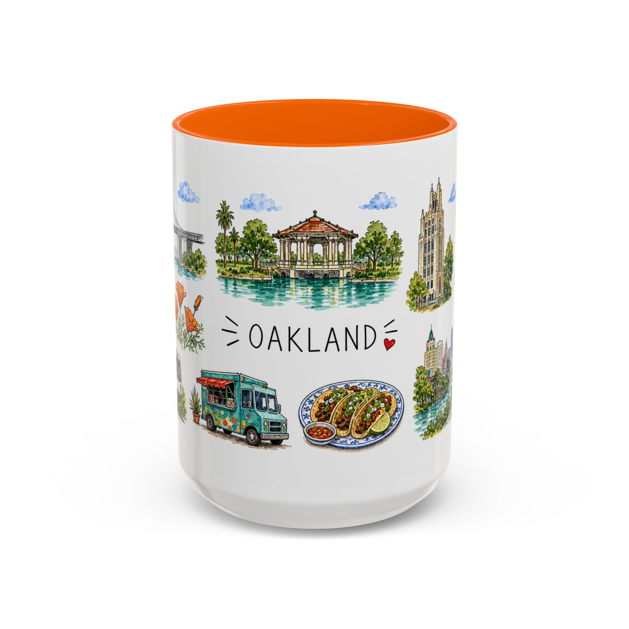 Oakland Illustrated Travel Mug | City Souvenir Accent Coffee Mug | 11oz 15oz Ceramic Cup