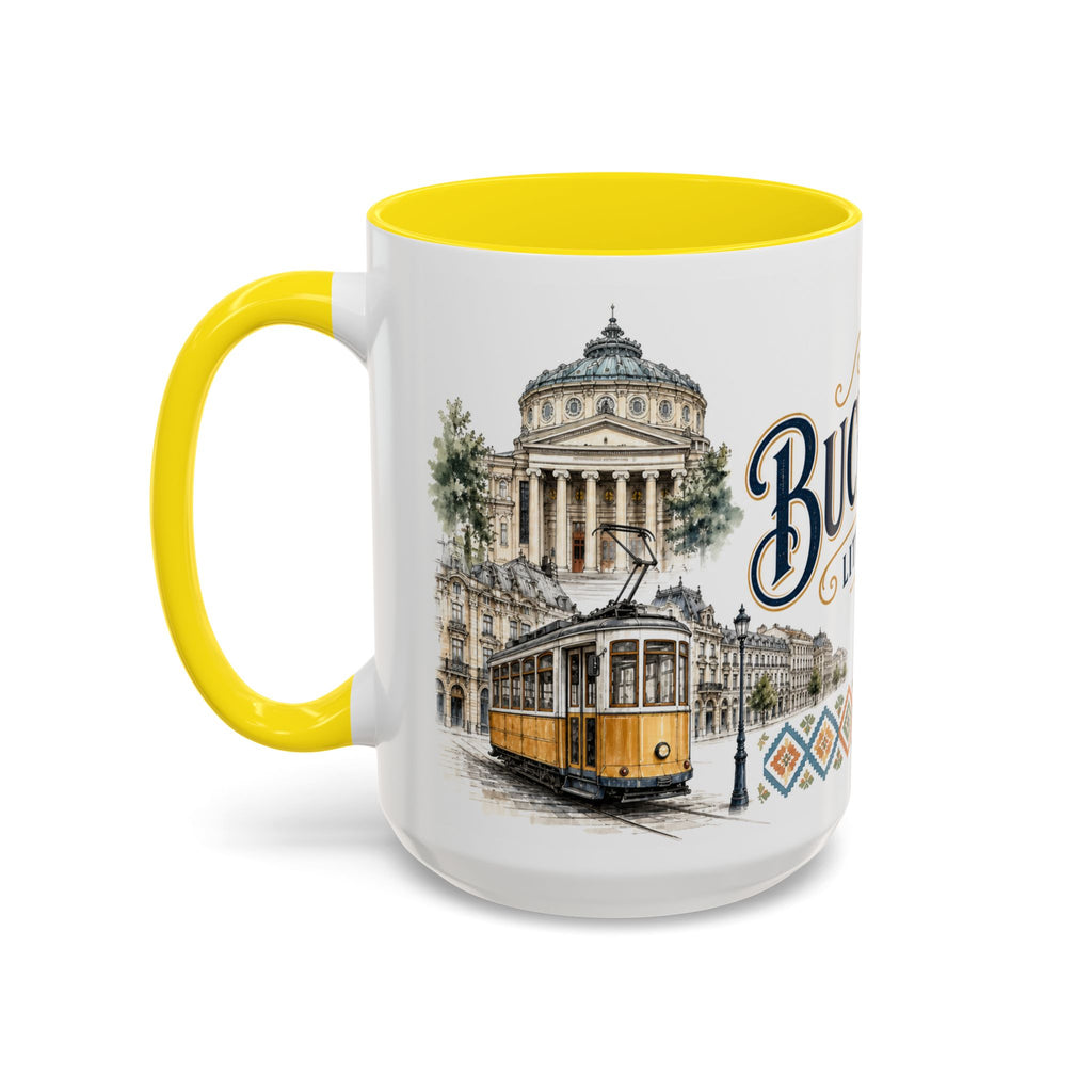 Bucharest Coffee Mug | Romania Travel Souvenir | Vintage Illustrated City Gift | 11 oz 15 oz Accent Mug