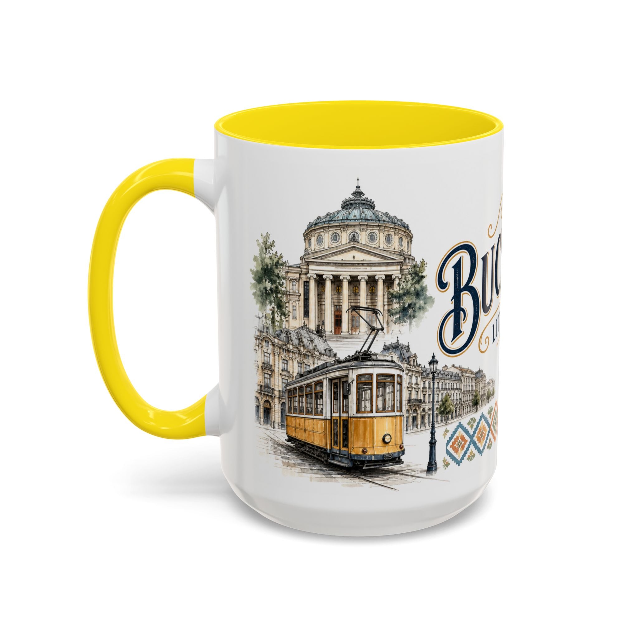 Bucharest Coffee Mug | Romania Travel Souvenir | Vintage Illustrated City Gift | 11 oz 15 oz Accent Mug