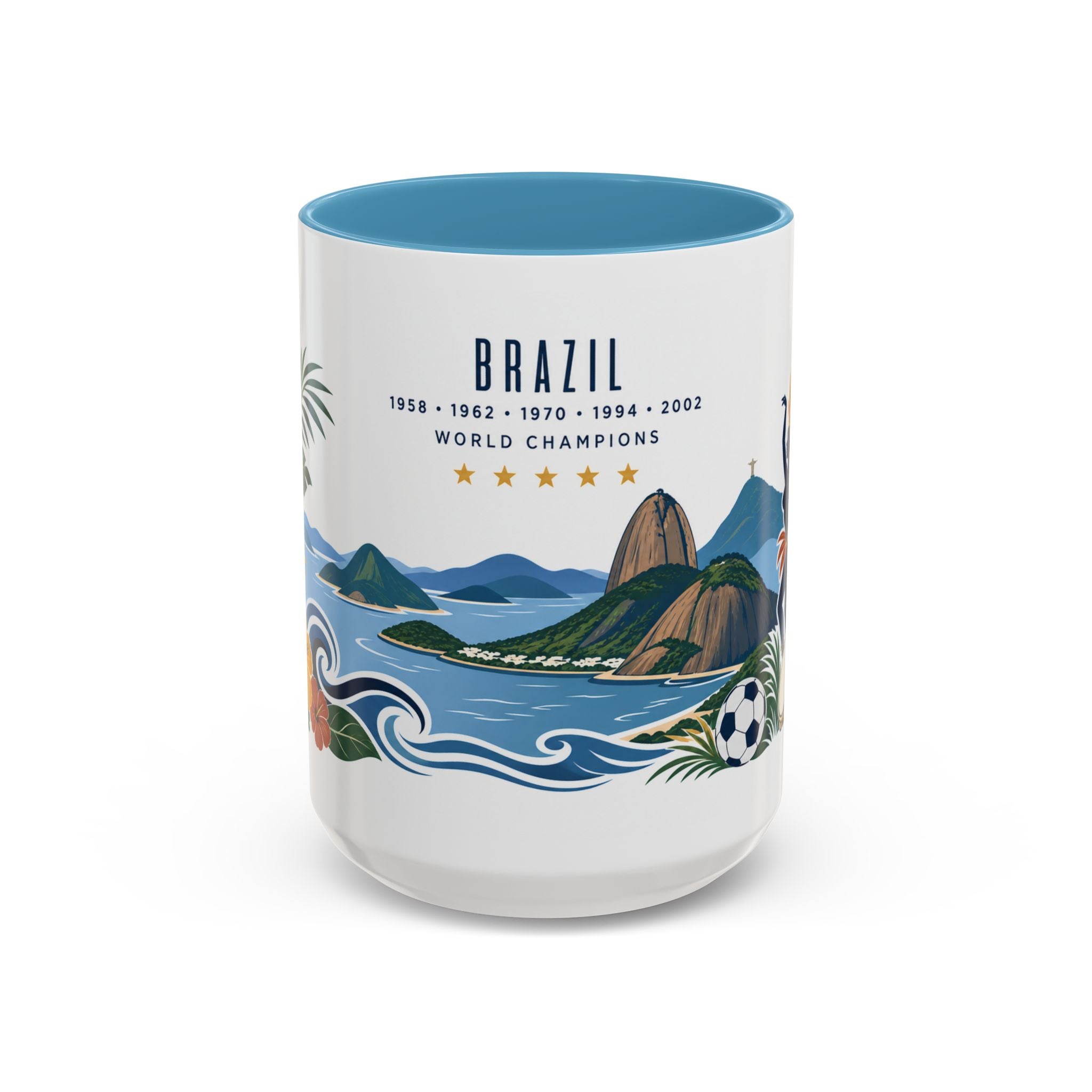 Brazil World Champions Mug | Five Time Soccer Champion Gift | Brazilian Football Fan Cup | 1958–2002 | 11oz 15oz Accent Mug