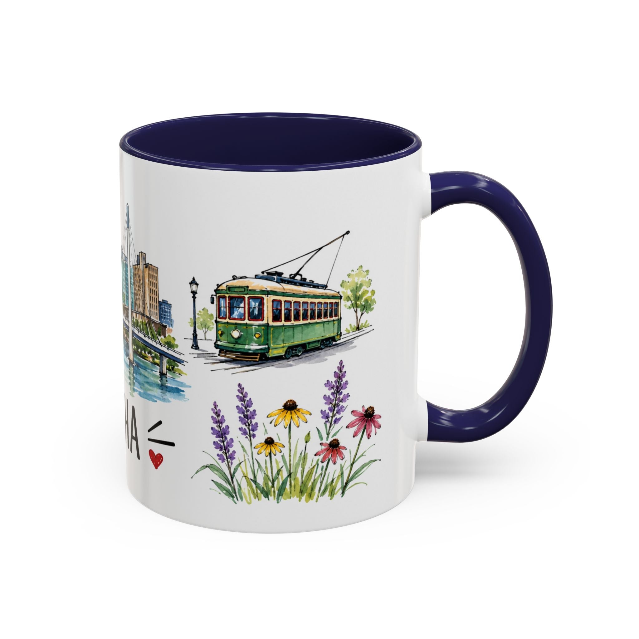 Omaha Illustrated Travel Mug | City Souvenir Accent Coffee Mug | 11oz 15oz Ceramic Cup