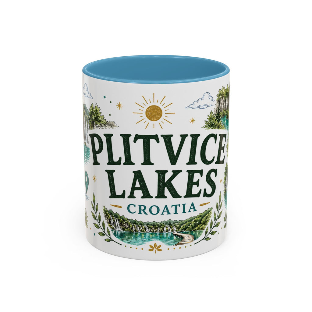 Plitvice Lakes Coffee Mug | Travel Destination Souvenir Gift | Accent Color Ceramic 11oz 15oz