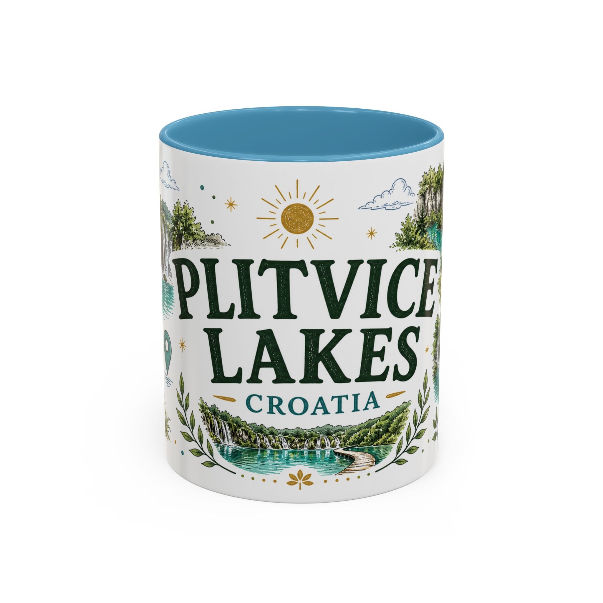 Plitvice Lakes Coffee Mug | Travel Destination Souvenir Gift | Accent Color Ceramic 11oz 15oz