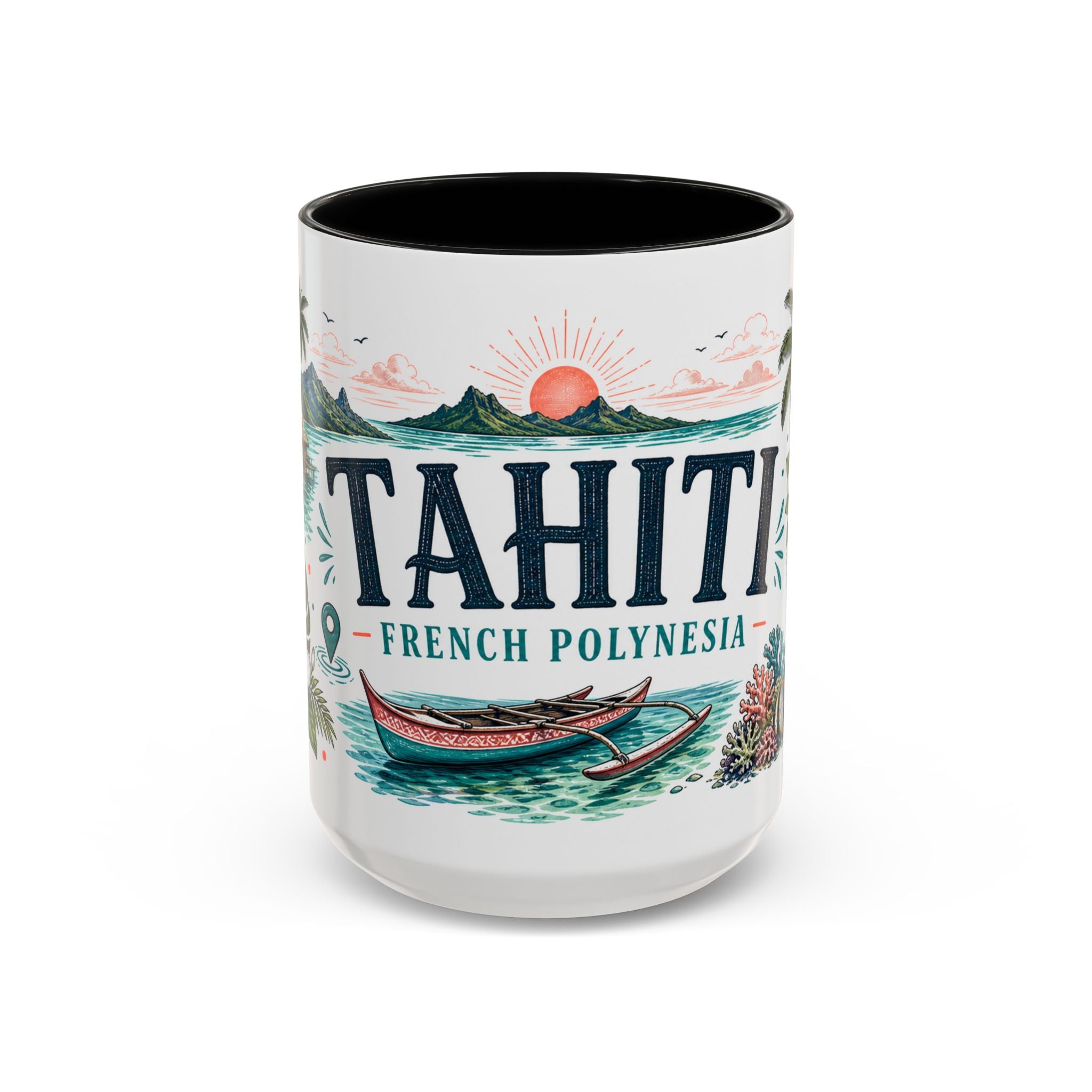 Tahiti Coffee Mug | Travel Destination Souvenir Gift | Accent Color Ceramic 11oz 15oz